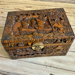 19th C. Chinese Camphor Wood Hand Carved Box